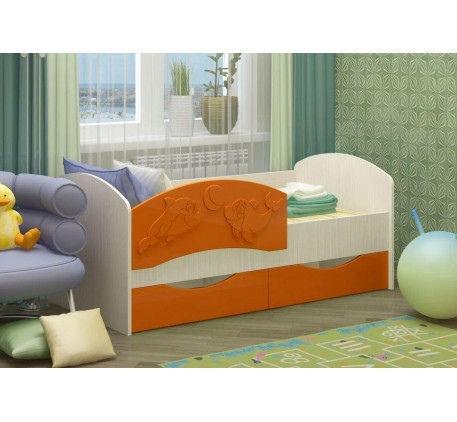 Детская односпальная кровать Дельфин-3 с ящиками и бортами МДФ, спальное место 1,6х0,8 м